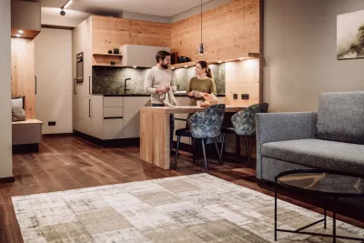 Breakfast in the apartment&rsquo;s own kitchen